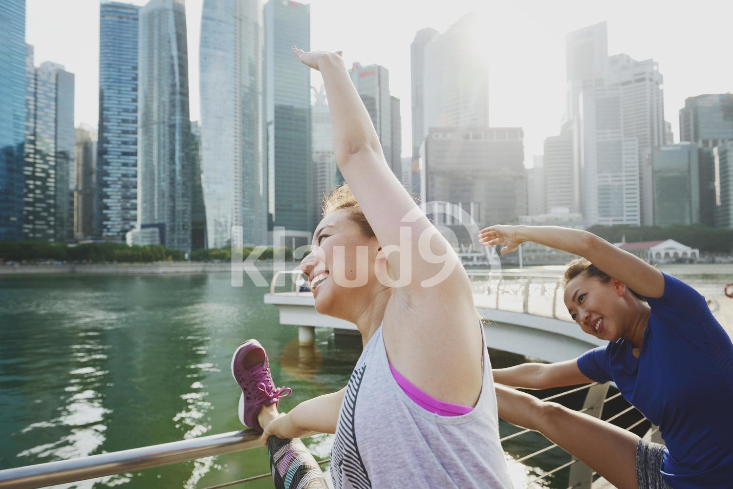 Women Stretching on a beautiful day.