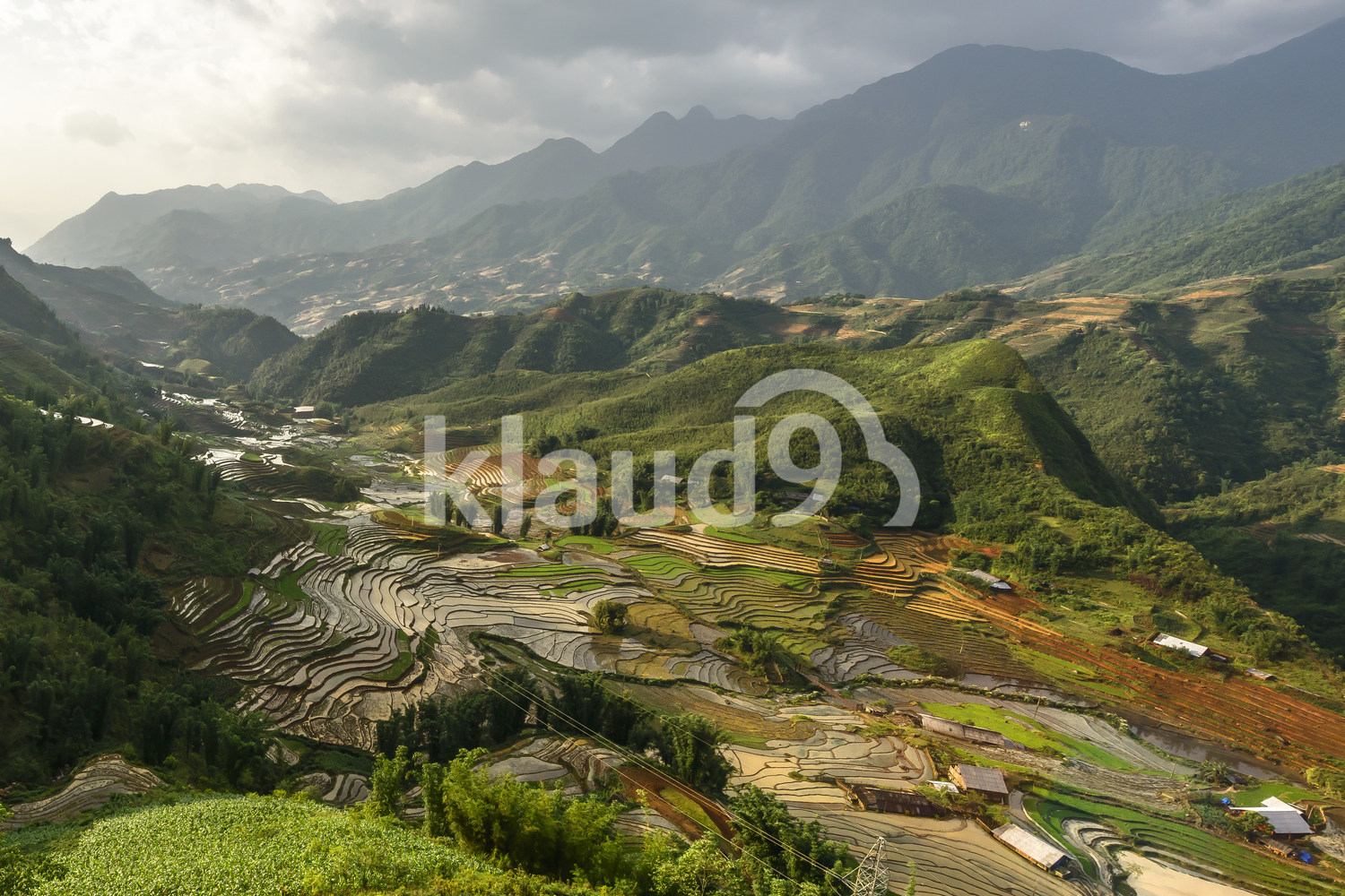 Wide angle view of Rice terraces in sapa District, Lao Cai Province, Northwest Vietnam.