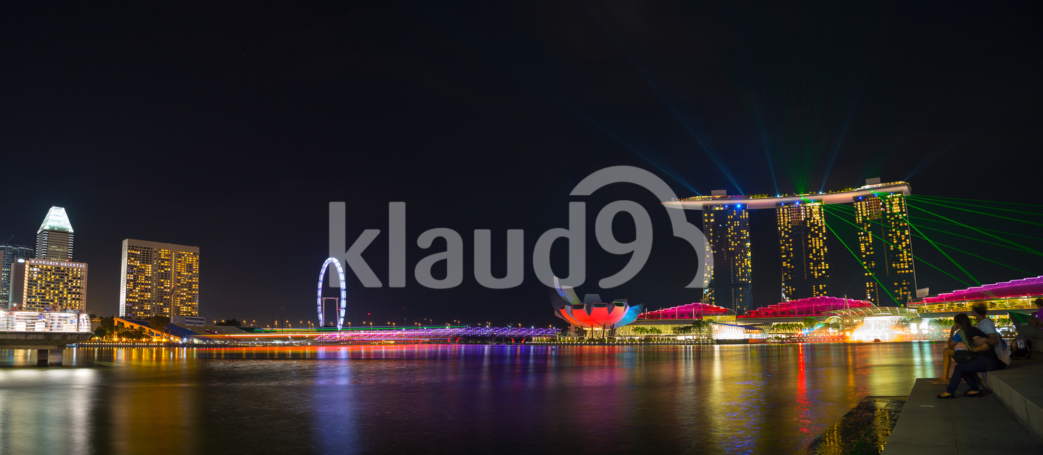 Laser Show projection from the top of the Marina Sands Singapore