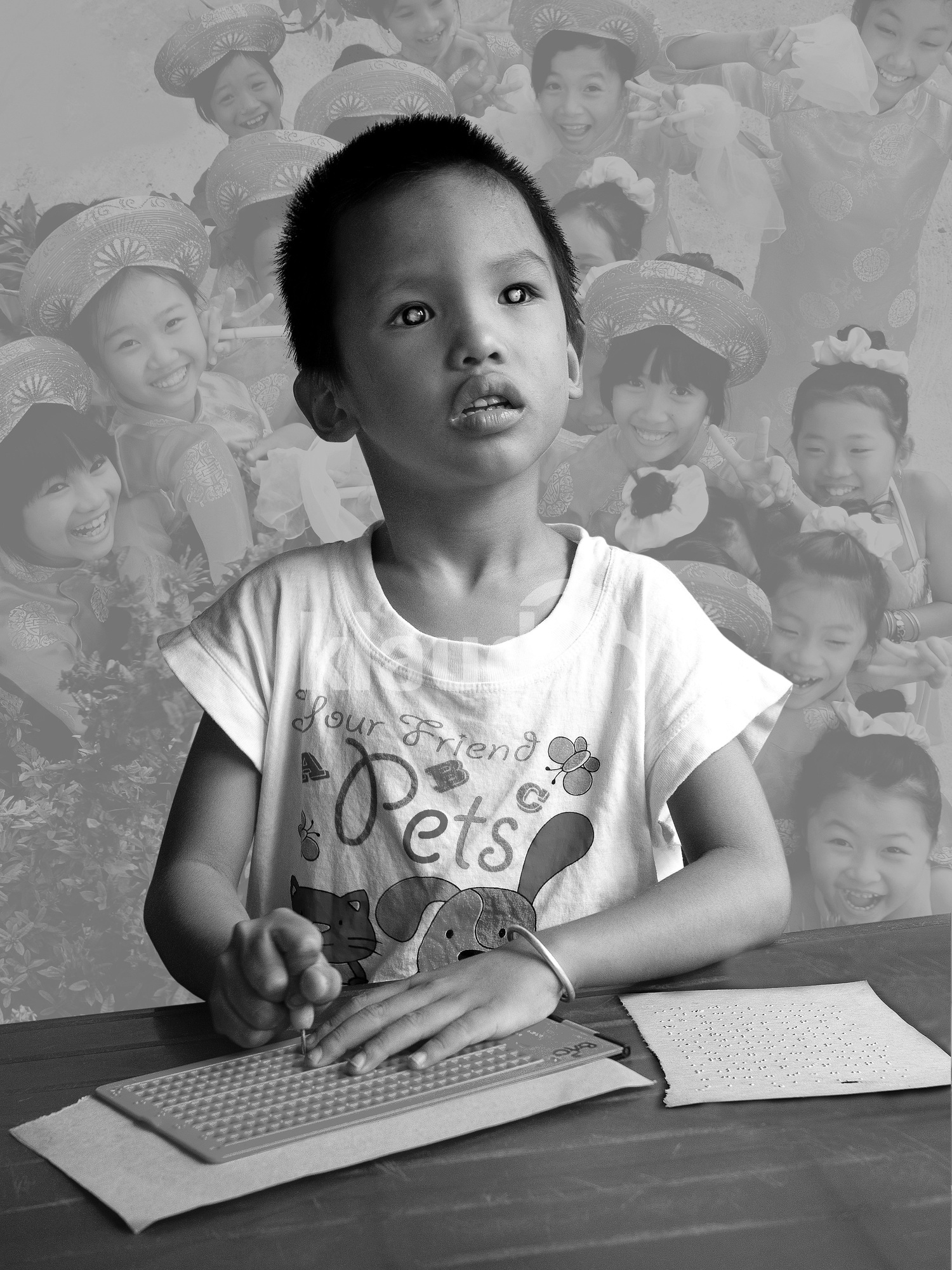 Blind child learning in Braille