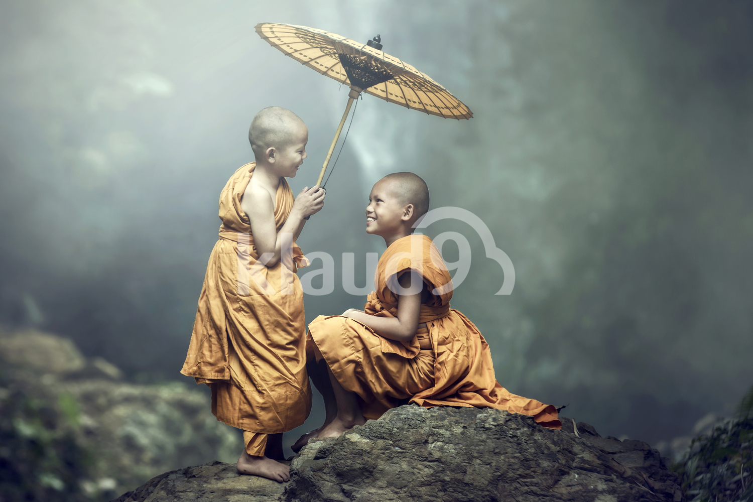 Two buddhist monks in Nhongkhai,Thailand