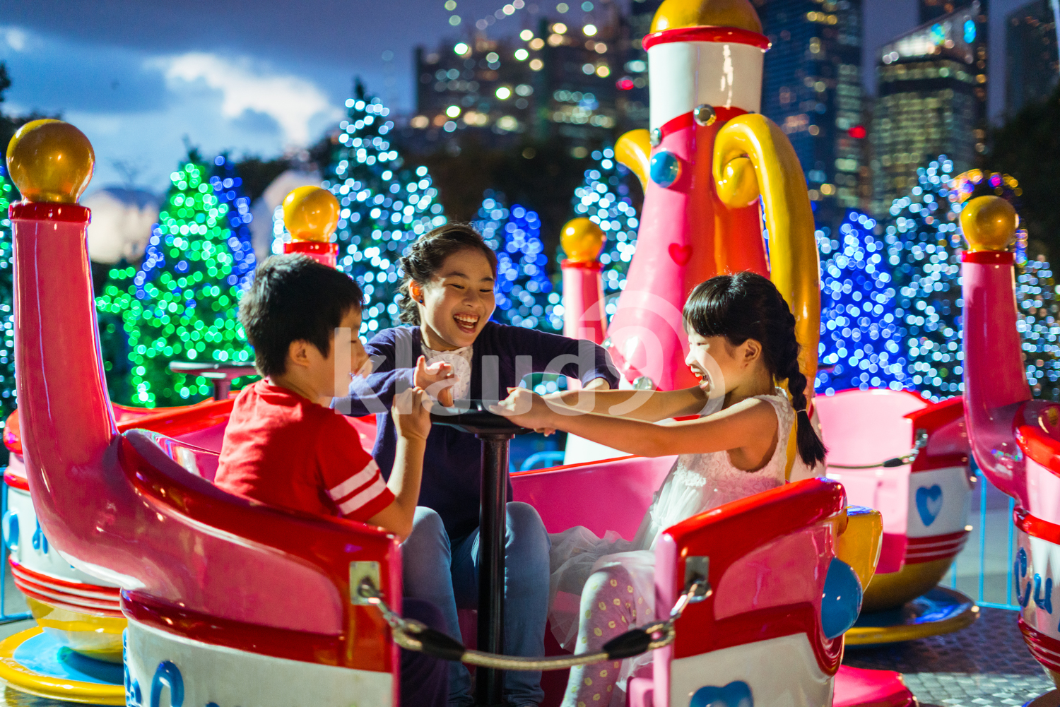 Happy kids at the amusement park