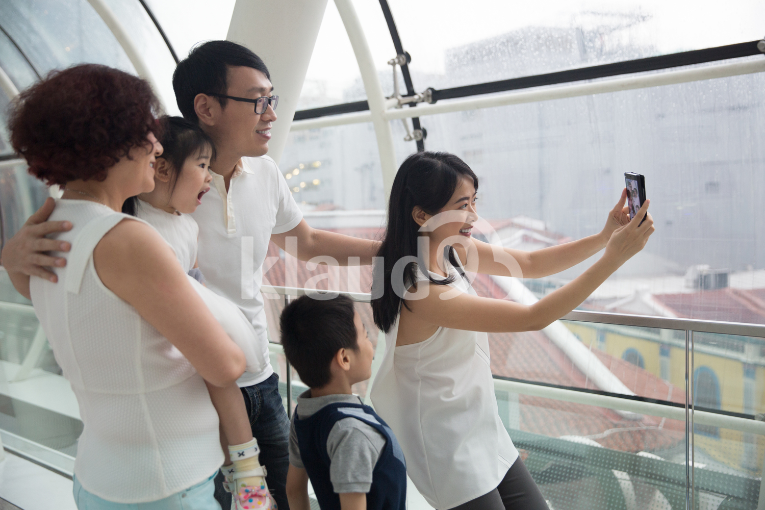 Asian family takes selfie