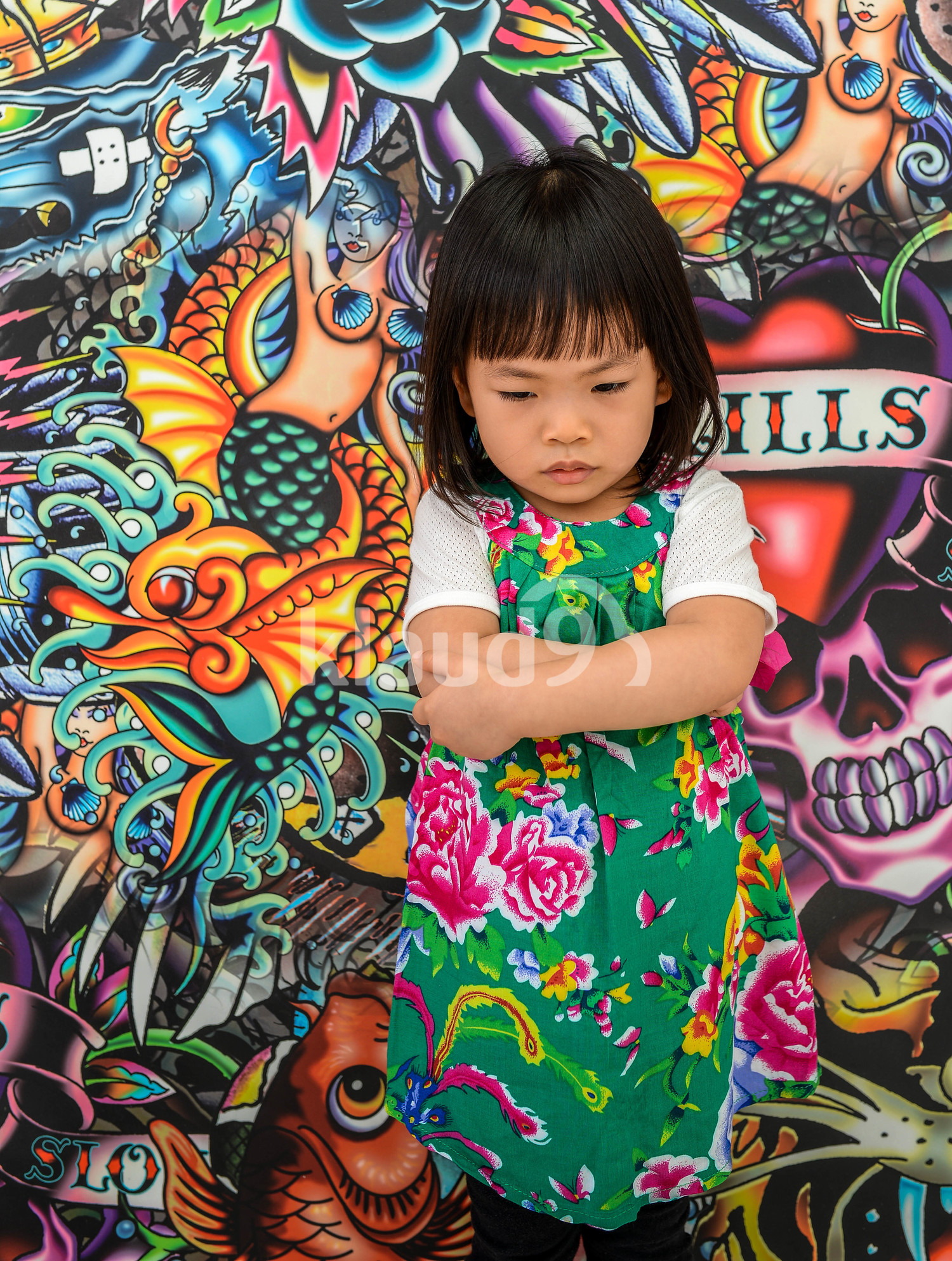Grumpy Asian toddler girl