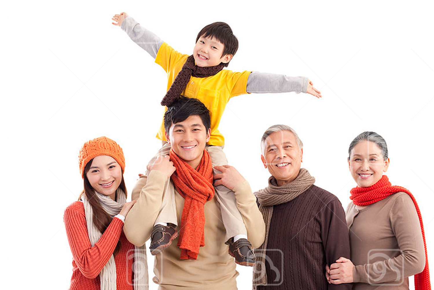 Happy Chinese family looking afar 