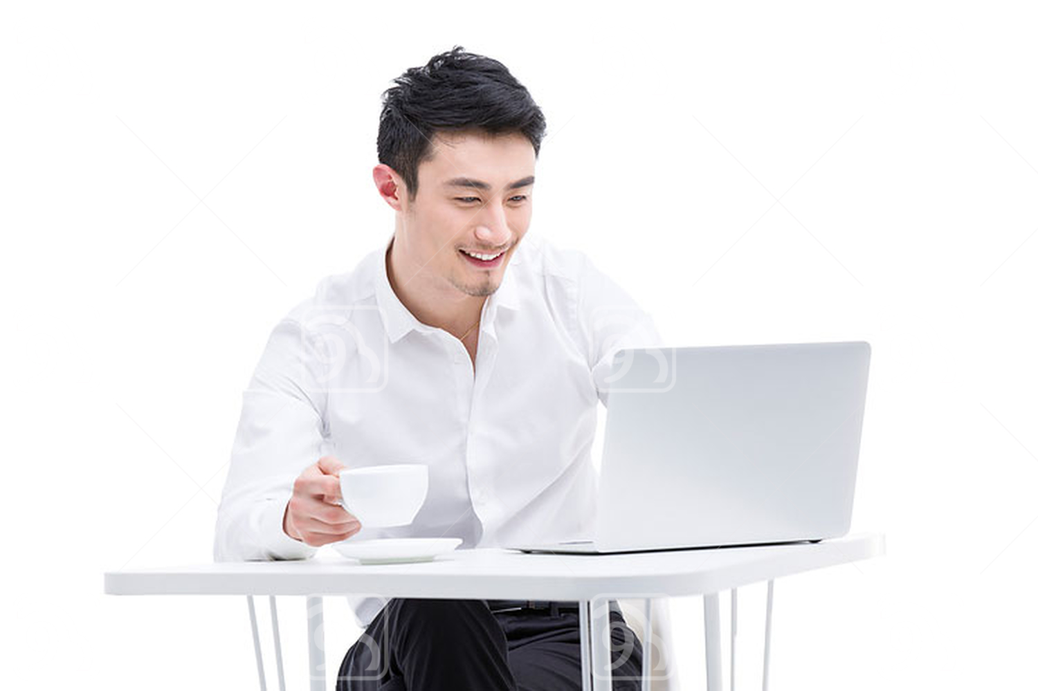 Young Chinese businessman using laptop 