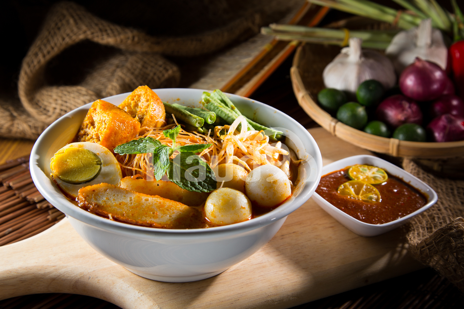 Spicy Laksa Noodles with fishball and egg