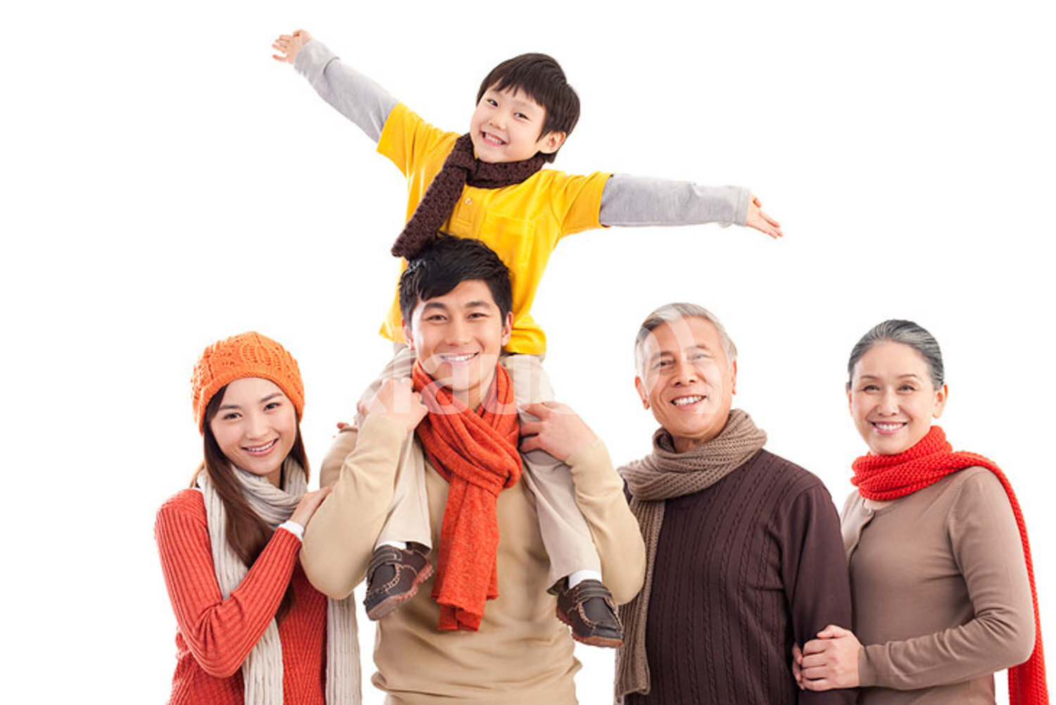 Happy Chinese family looking afar