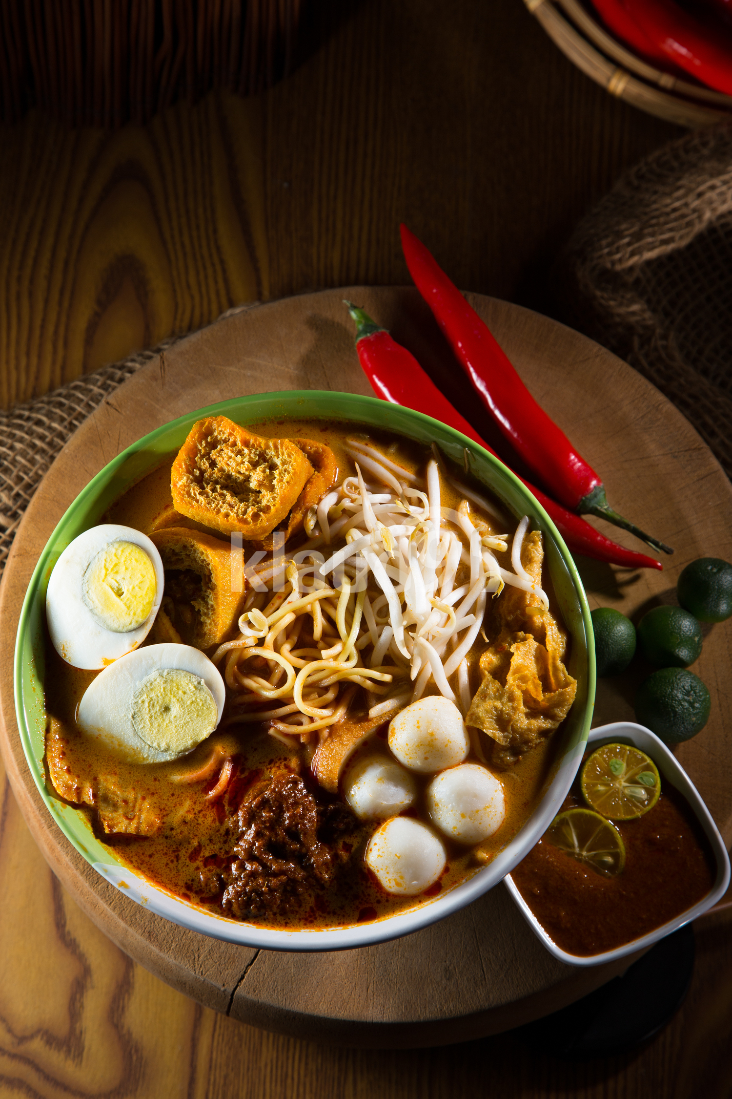  Top down view of traditional curry spicy noodle soup