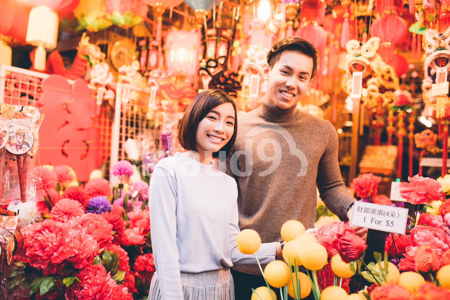 Portrait of a young couple in Chinatown