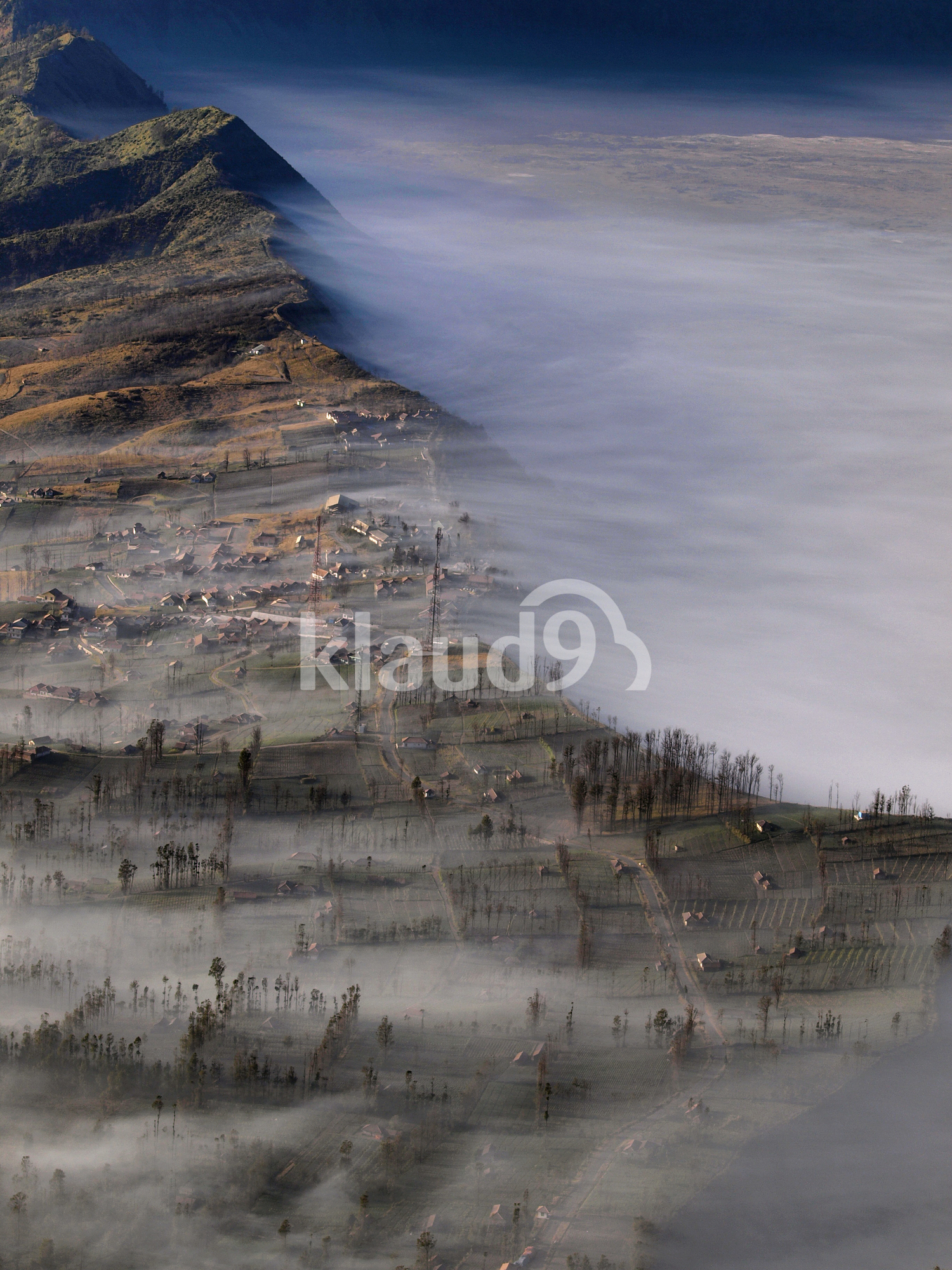 A View of Ngadisari Village on a misty morning