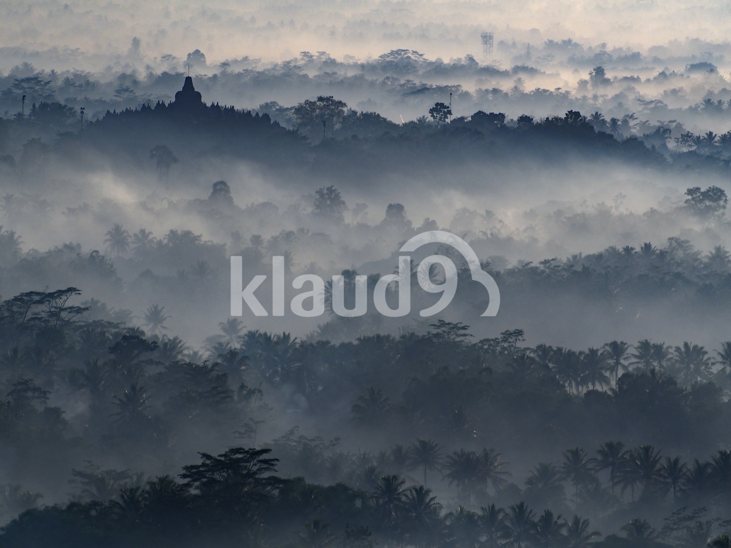 Beautiful Borobudur in a foggy morning