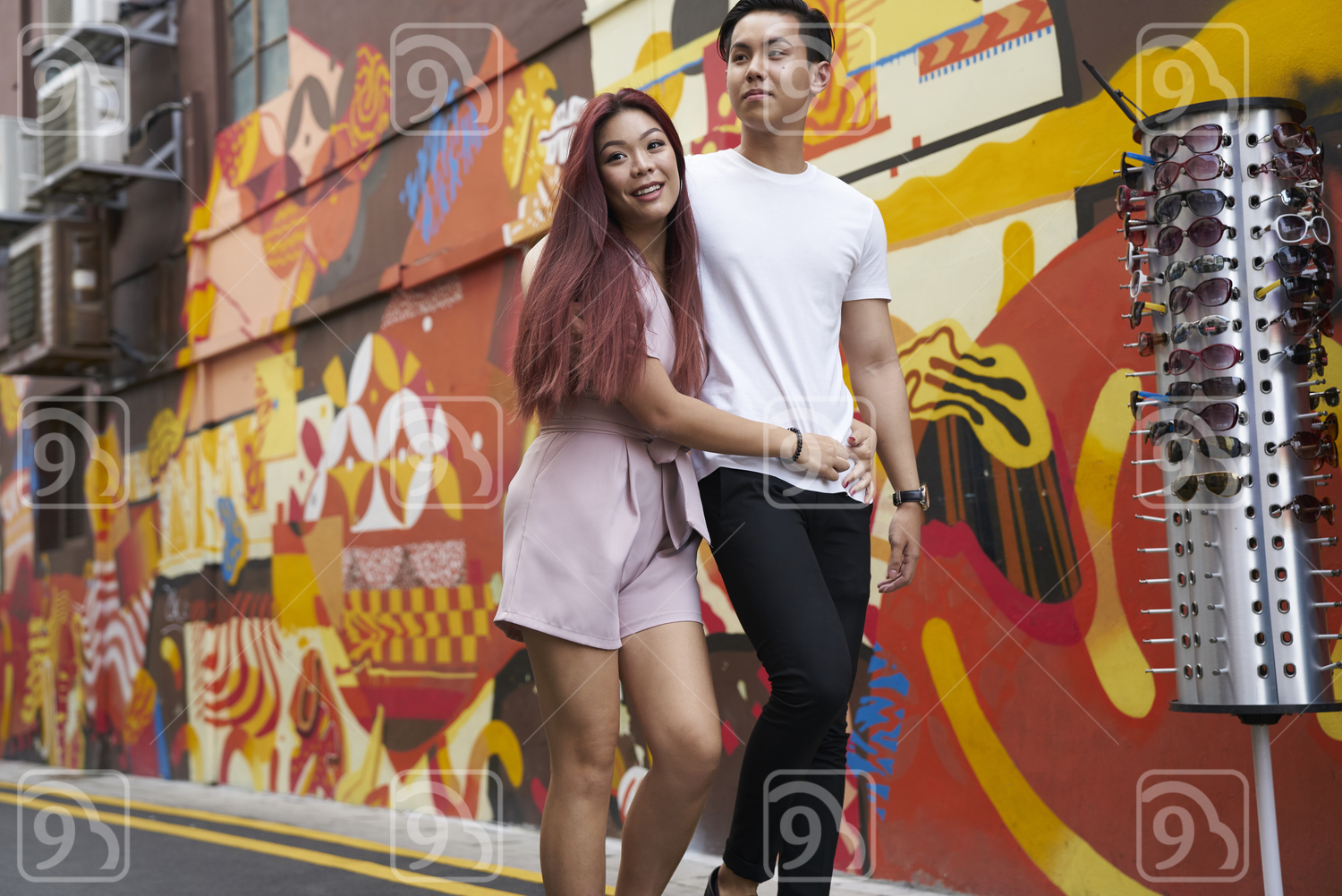 Beautiful couple exploring Haji Lane, Singapore 