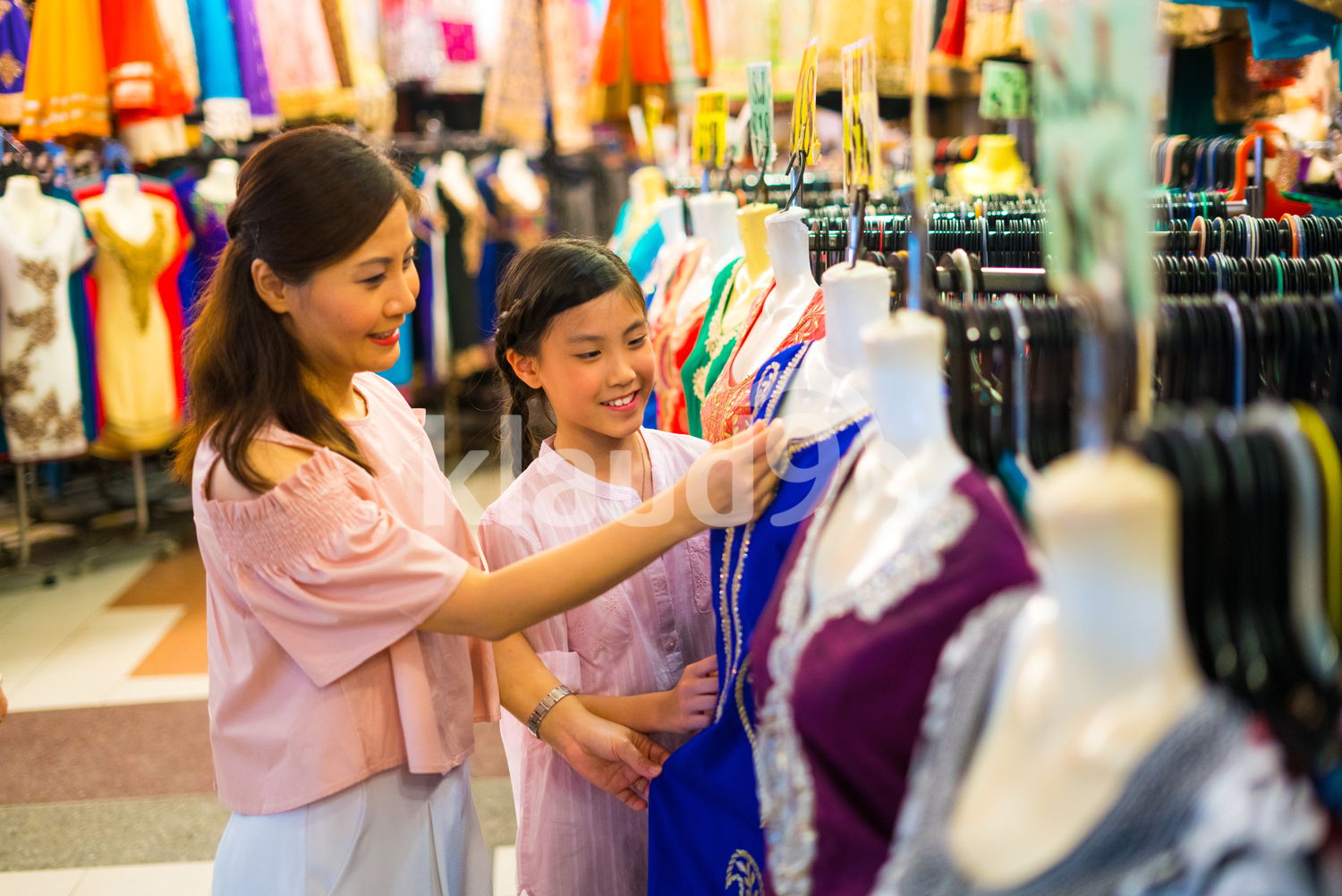Mother and Daughter Shopping at Tekka Mall