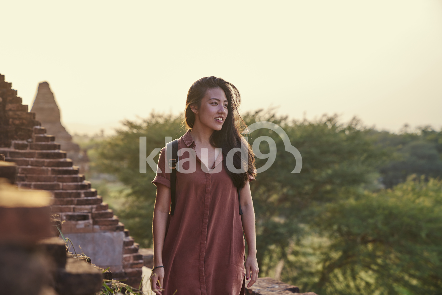 Young Lady Traveling Around The Ancient Pyathadar Temple, Bagan, Myanmar