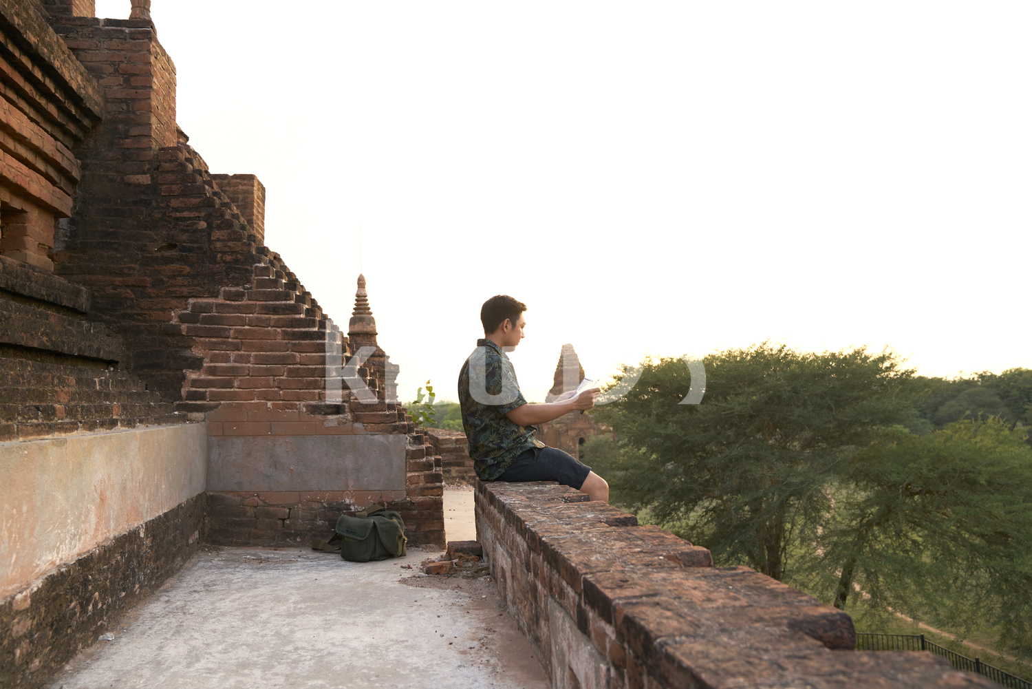 Young Man Chilling Around The Ancient Pyathadar Temple, Bagan, Myanmar