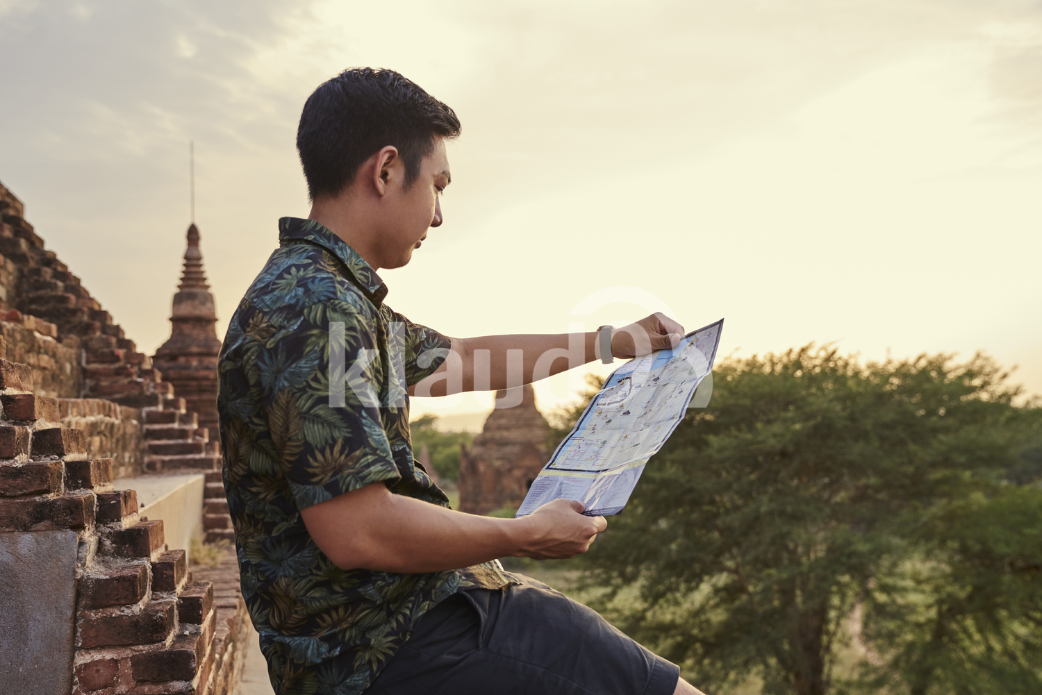 Young Man Chilling Around The Ancient Pyathadar Temple, Bagan, Myanmar