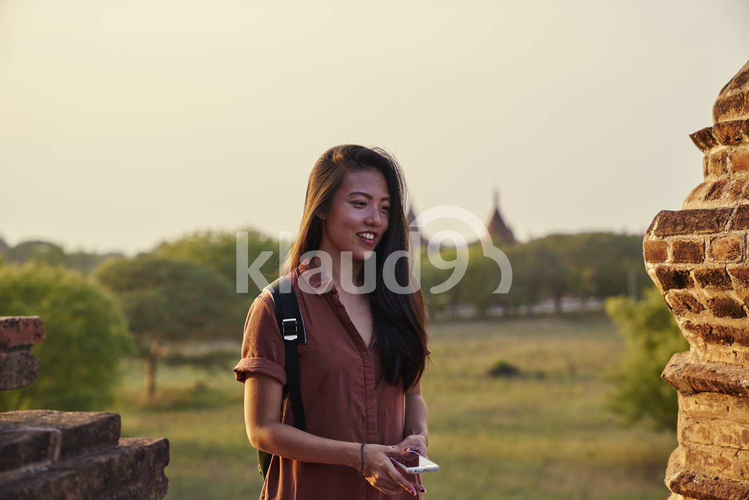 Young Lady Traveling Around The Ancient Pyathadar Temple, Bagan, Myanmar