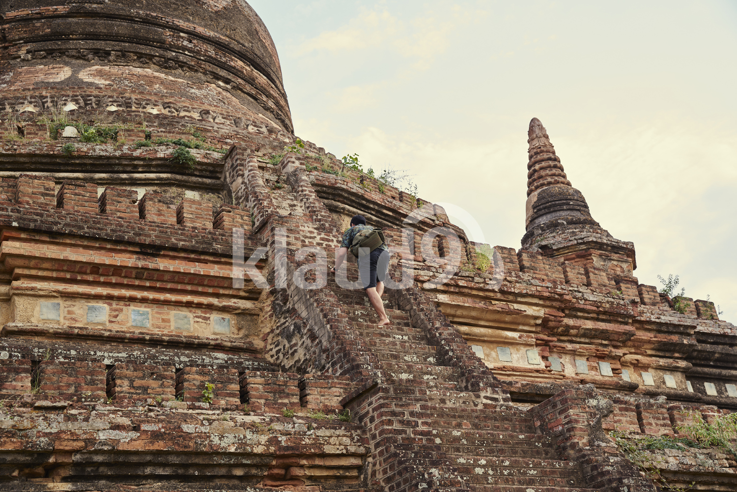 Young Man Traveling Around The Ancient Pyathadar Temple, Bagan, Myanmar