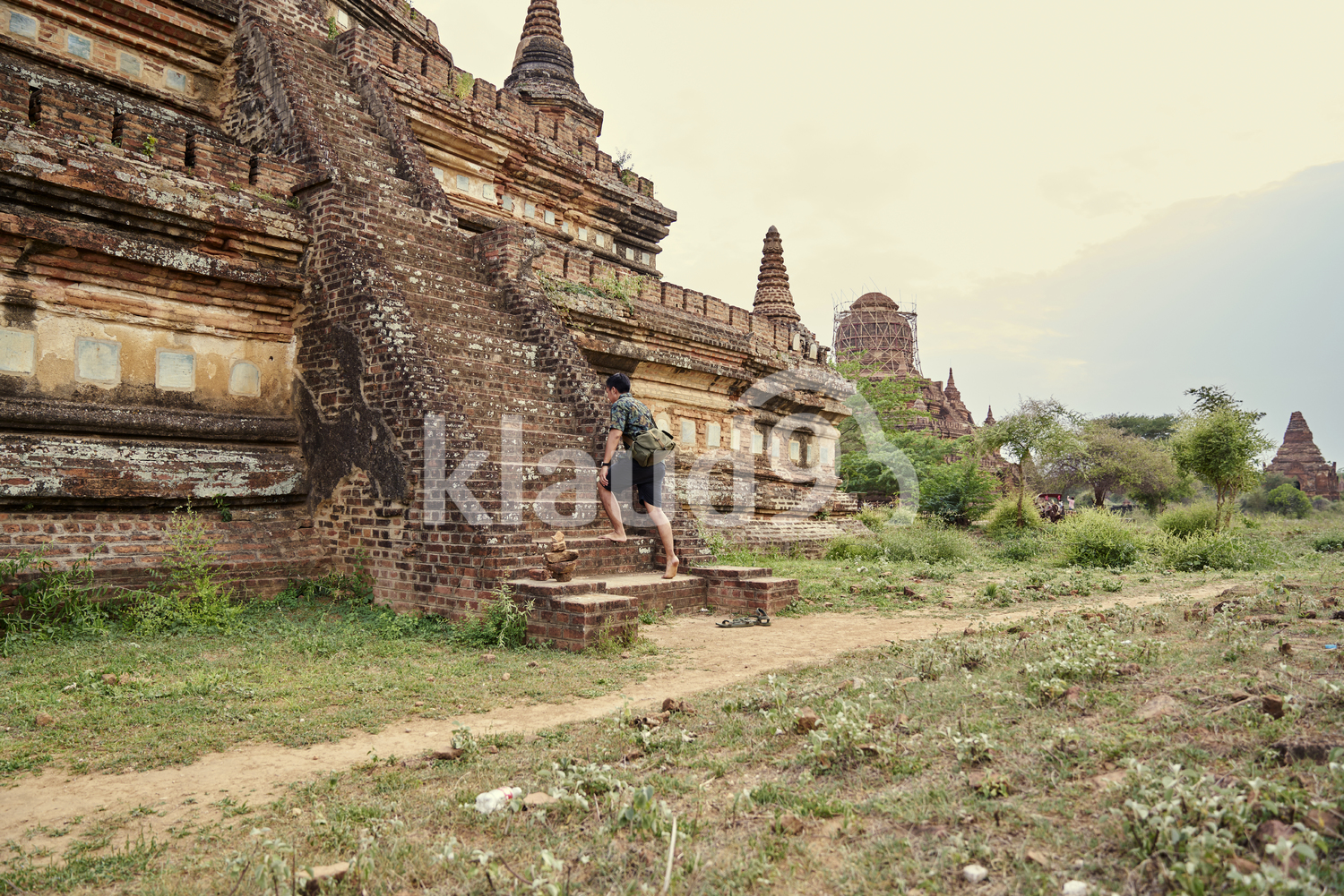 Young Man Traveling Around The Ancient Pyathadar Temple, Bagan, Myanmar