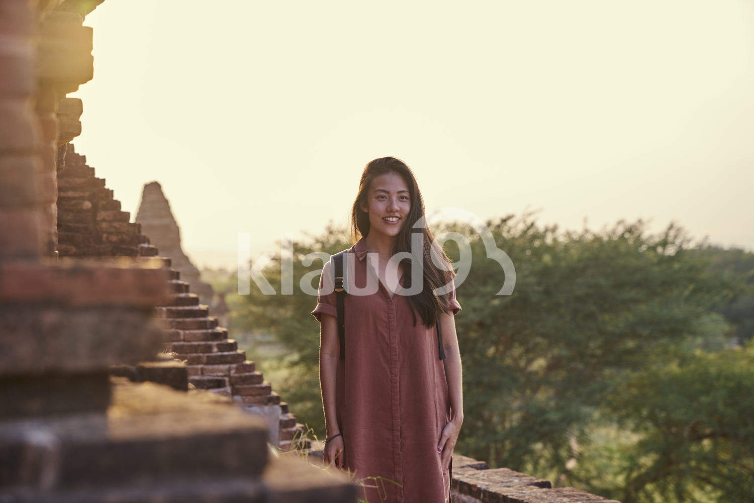 Young Lady Traveling Around The Ancient Pyathadar Temple, Bagan, Myanmar