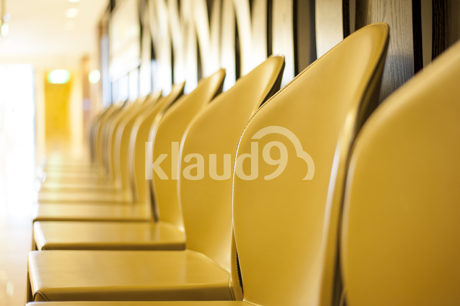 Yellow chairs in a row.