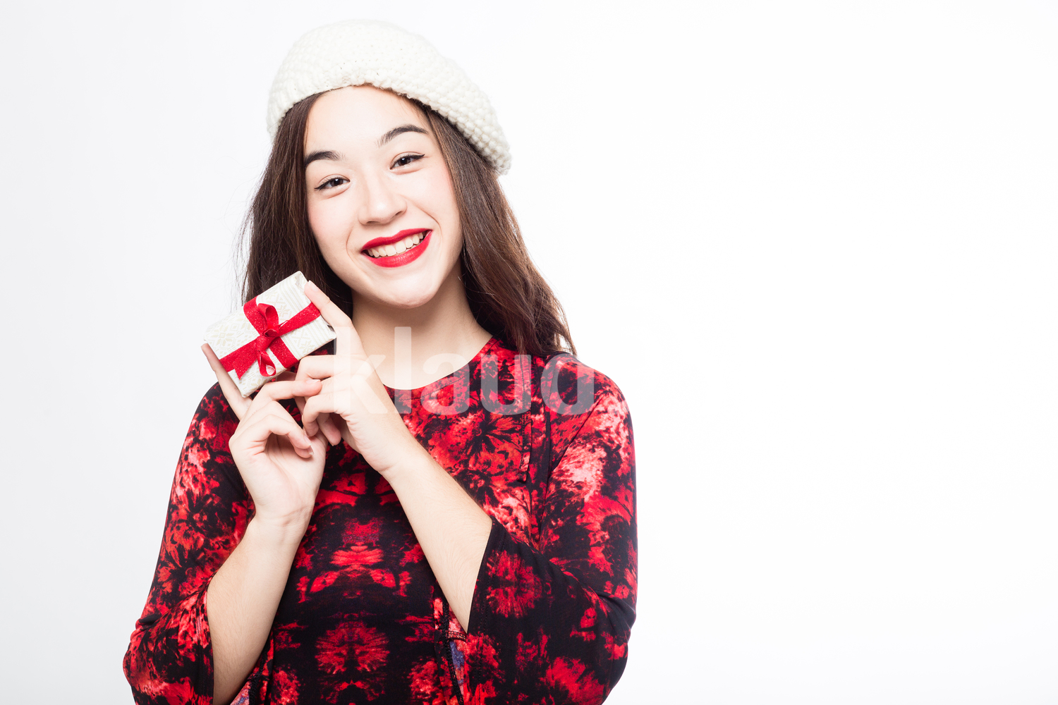 Eurasian Woman with her a Small Gift Box