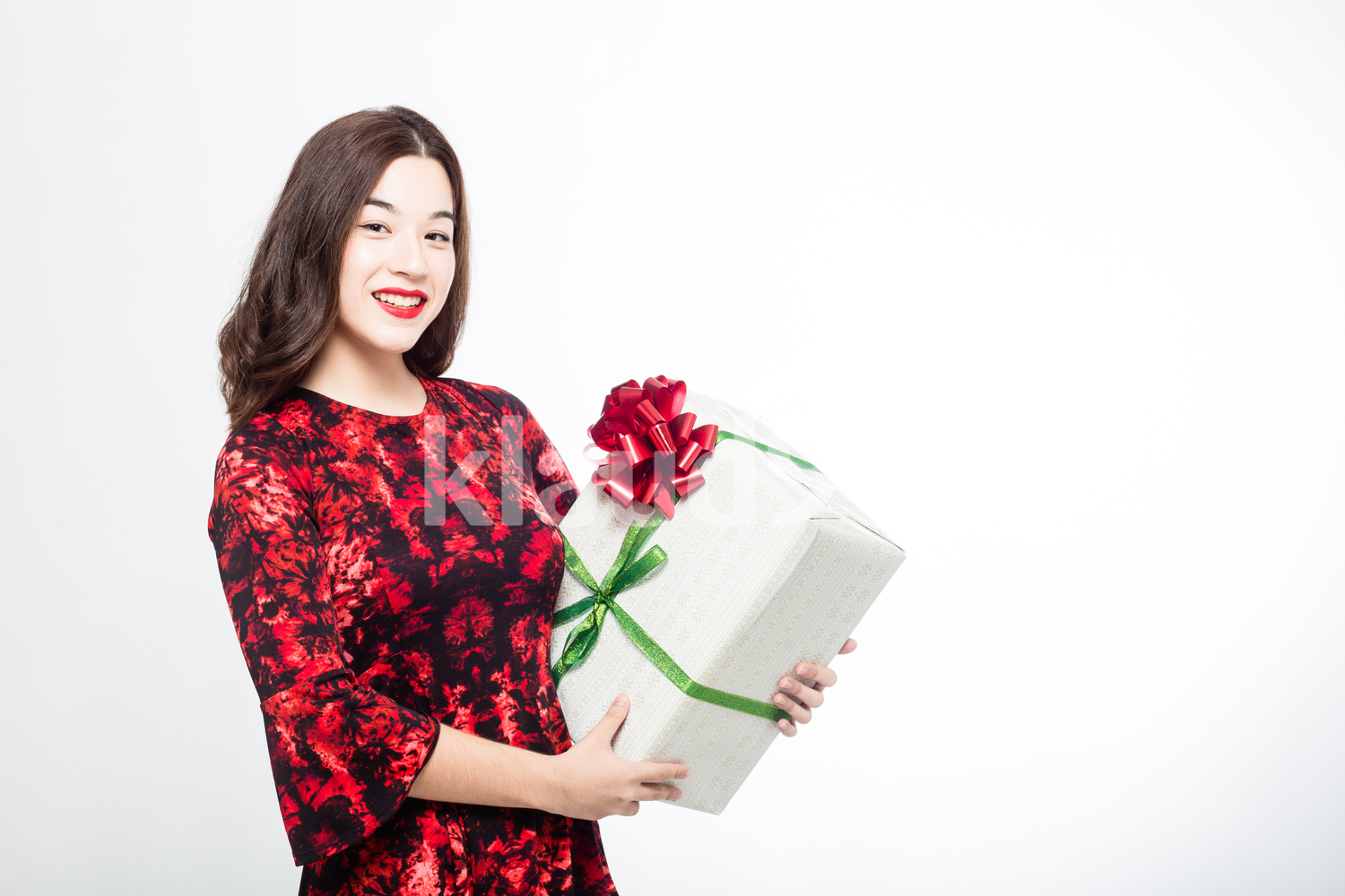 Pretty Woman with a Big Gift Box