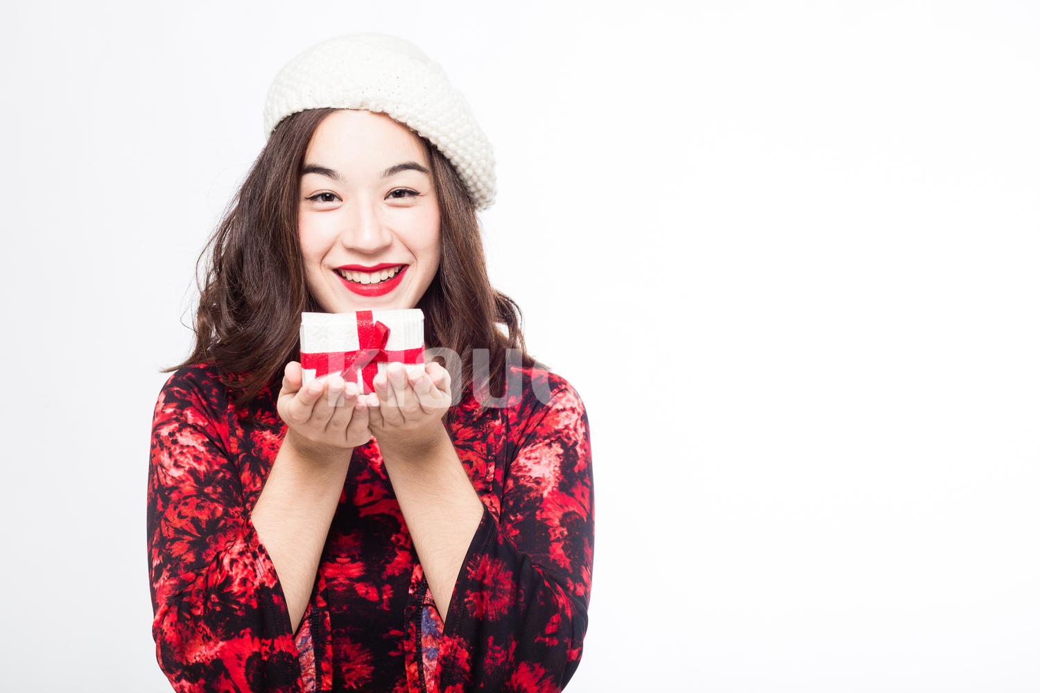 Pretty Woman Handing Out Her Small Gift Box