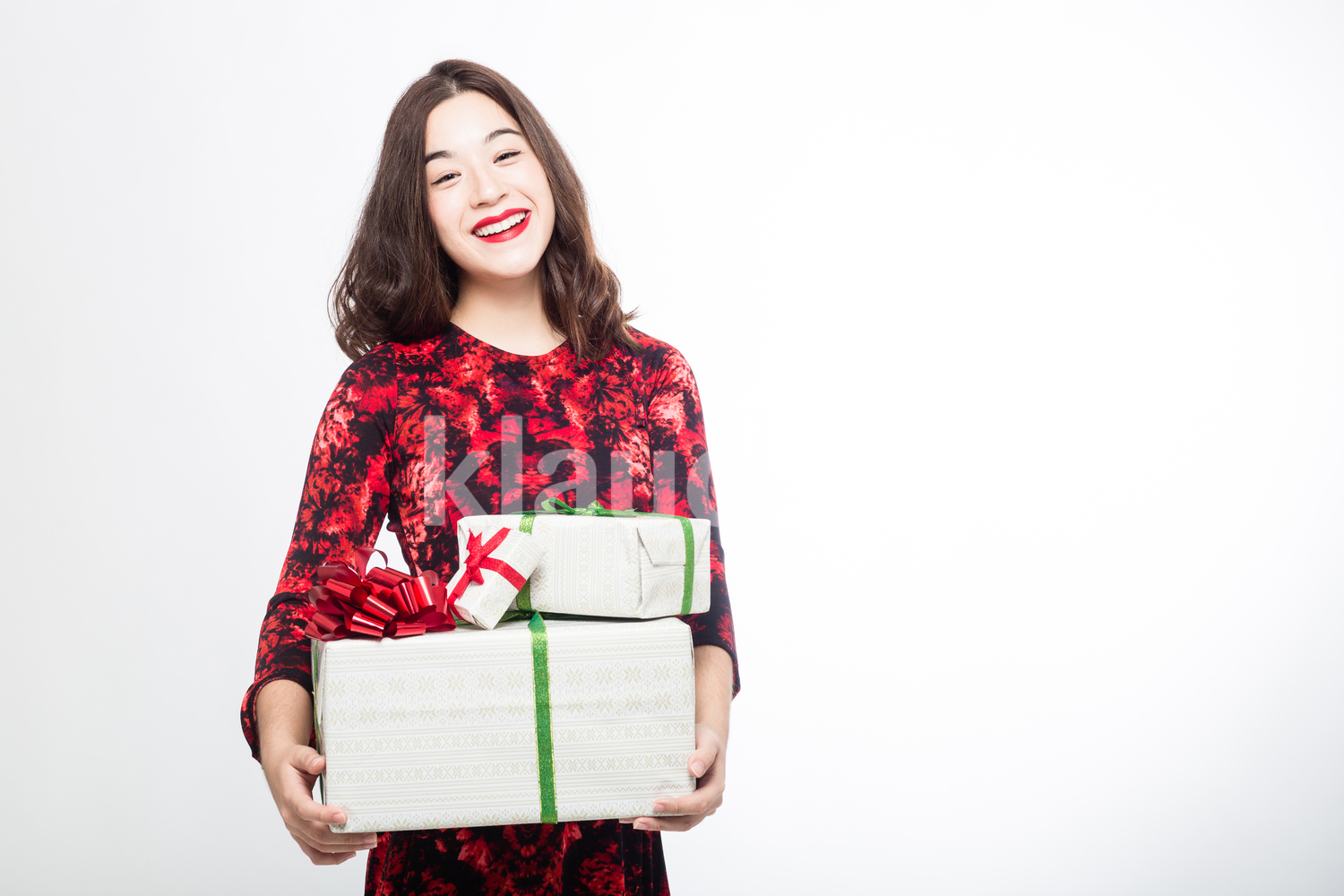 Eurasian Woman with her Christmas Boxes