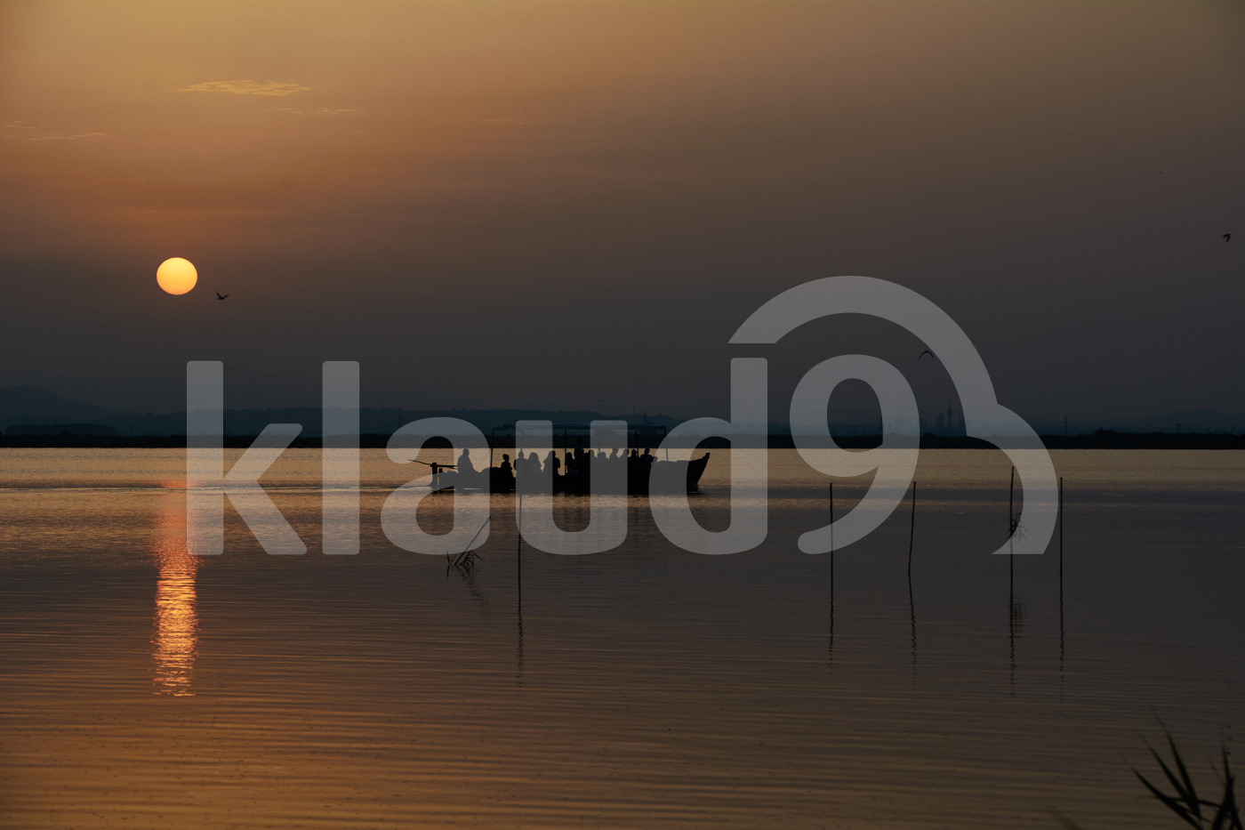 Reflections of the sunset in the lagoon