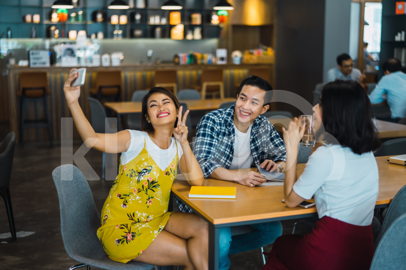 Asian millennials taking selfie